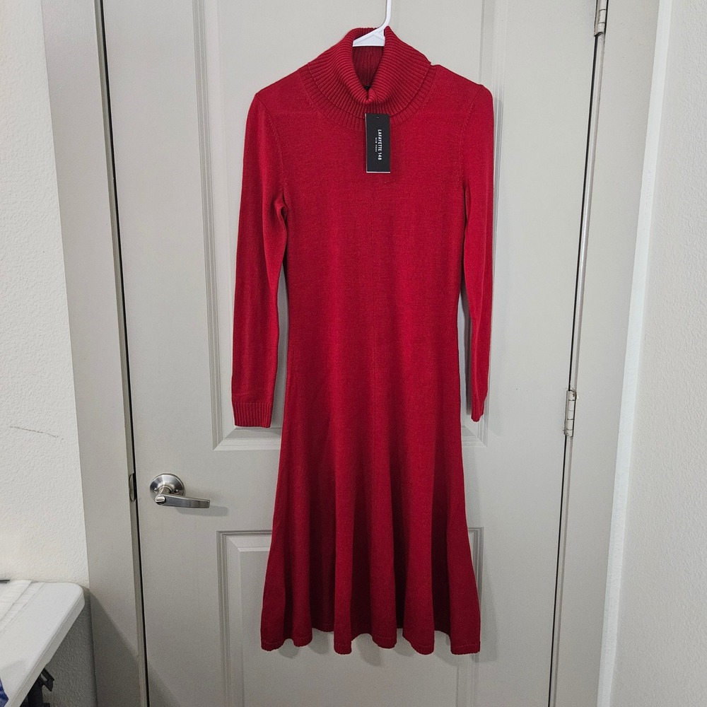 Lafayette 148 New York Jewel Red Wool Turtleneck A-Line Sweater Dress M NEW NWT